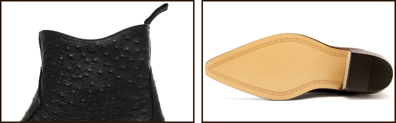 14302 Black Ostrich（オーストリッチ型押し） 履き口とソールイメージ